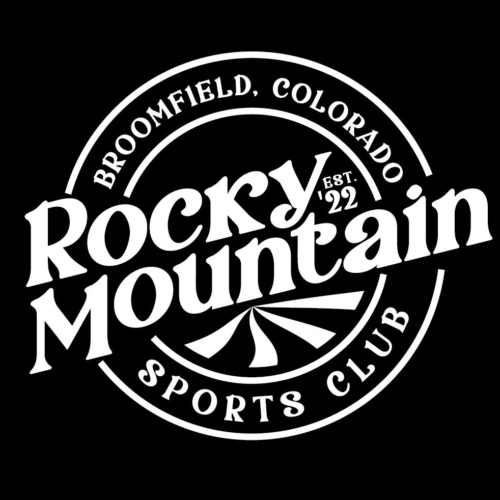 Rocky Mountain Sports Club logo in white letters in a circle with black background