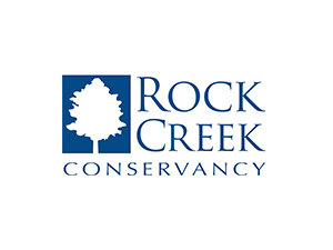 blue logo with outline of a tree with name of Rock Creek Conservancy